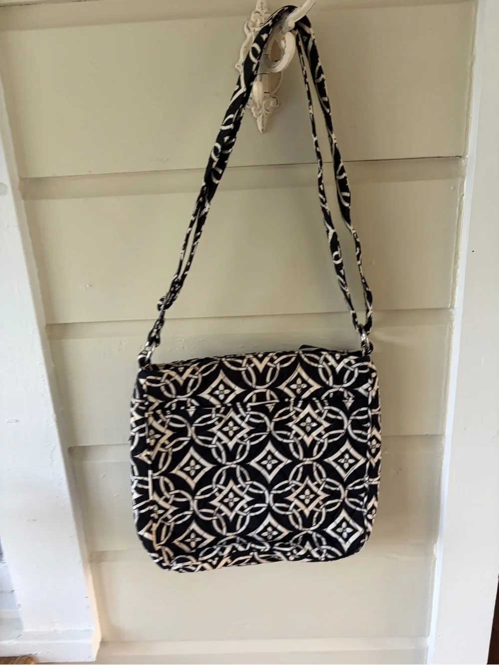 Quilted Black & White Patterned Crossbody Bag
